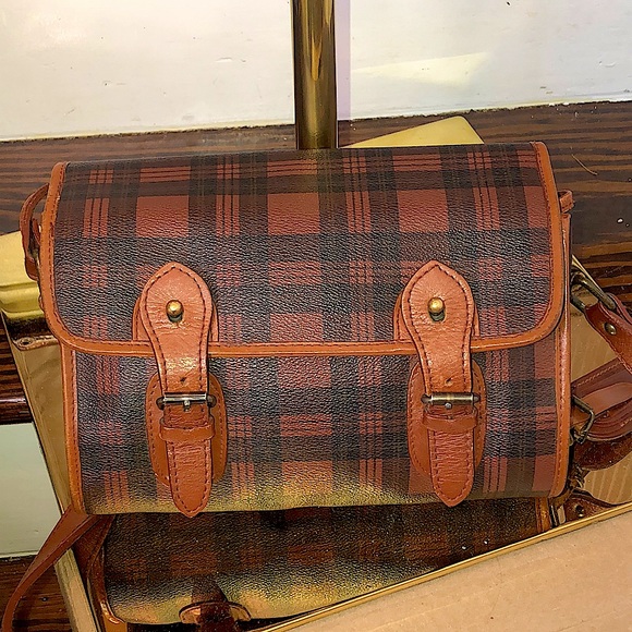 RALPH LAUREN Brown Tartan Plaid Travel Camp Book School Library Messenger Bag - Picture 17 of 17
